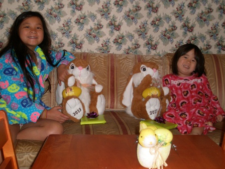 Kasen and Karis with Easter presents